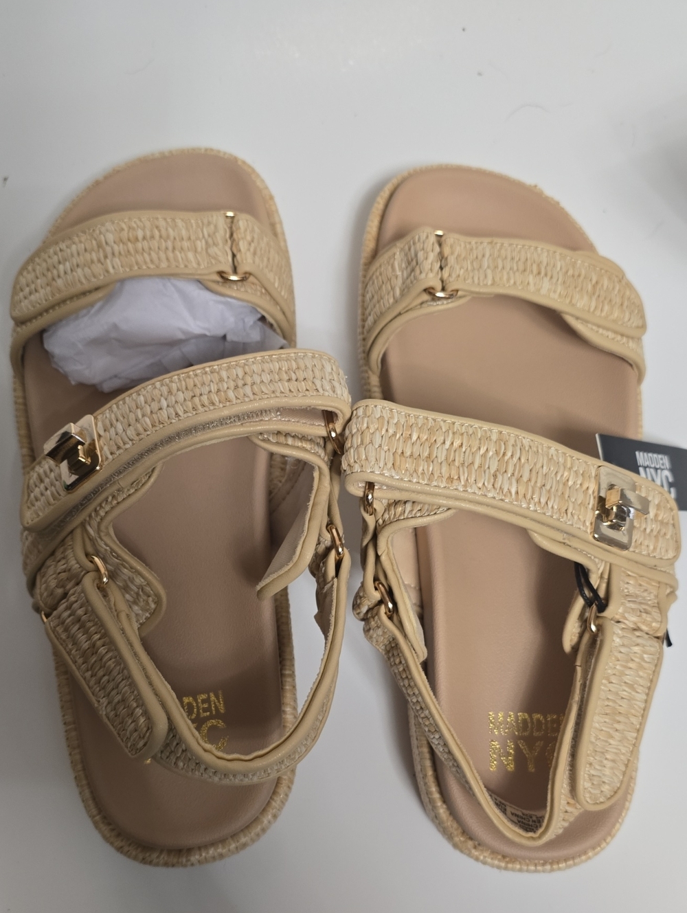 MADDEN NYC SIze  10 Women’s Beige Woven Strap Sandals NEW